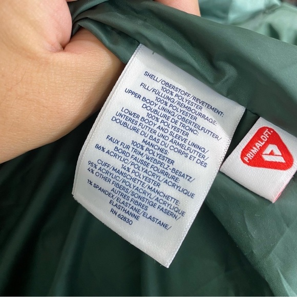 Lands End‎ Puffer Jacket Primaloft Faux Fur Hood Zip Up Sz 2X Green Fleece Lined - Picture 3 of 4